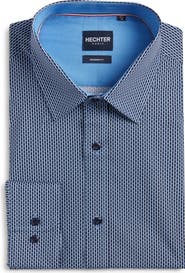 DANIEL HECHTER Paris Modern Fit Blue Geometric Print Cotton Dress Shirt