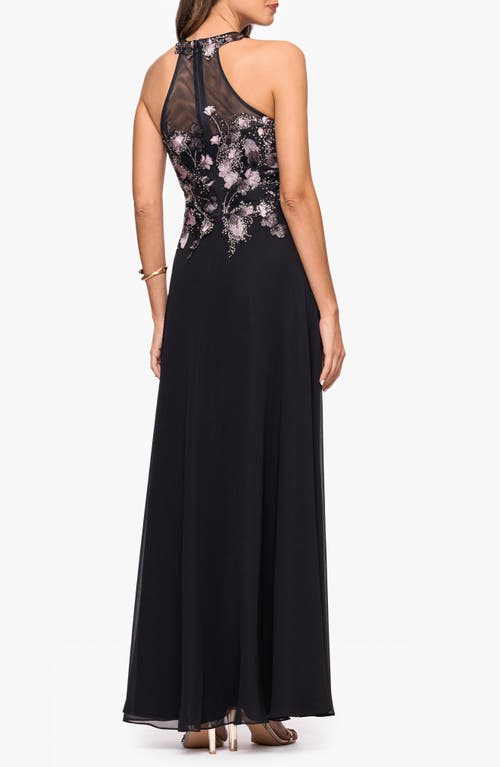 Betsy & Adam Floral Sequin Embroidered Gown In Black