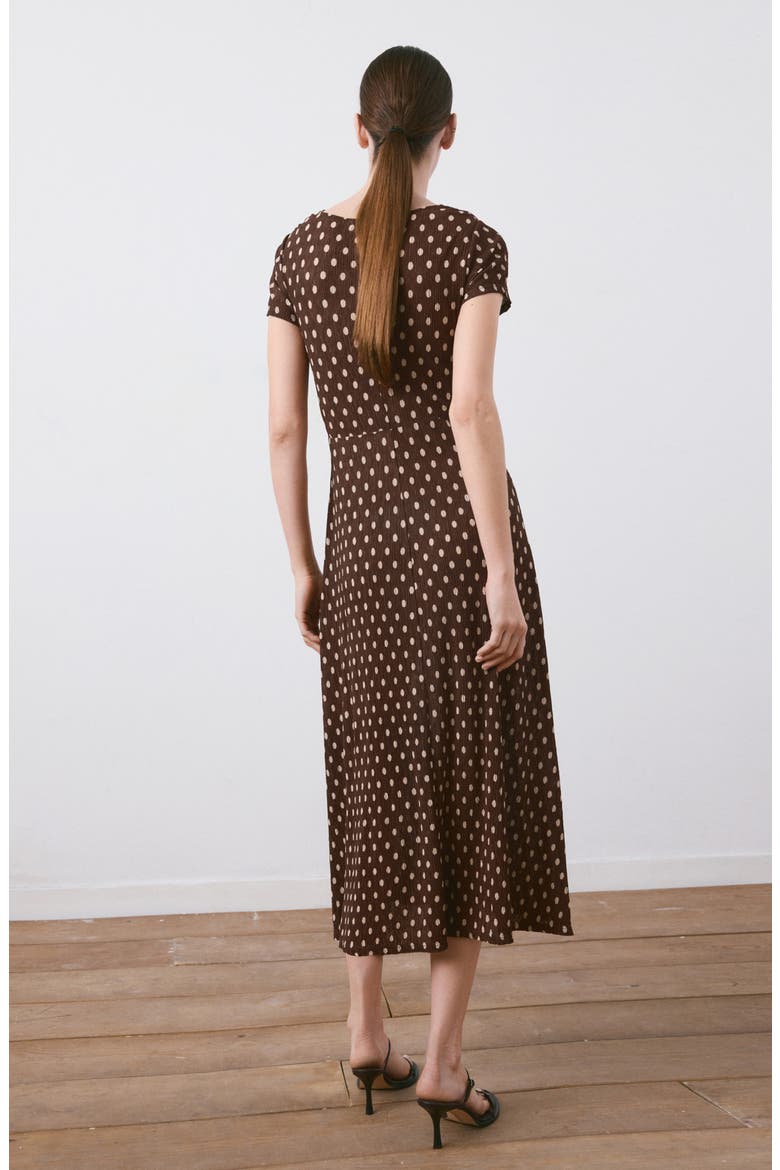 Print Midi Dress, Alternate, color, BROWN