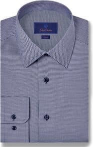 David Donahue Slim Fit Micro Houndstrooth Stretch Cotton Twill Dress Shirt