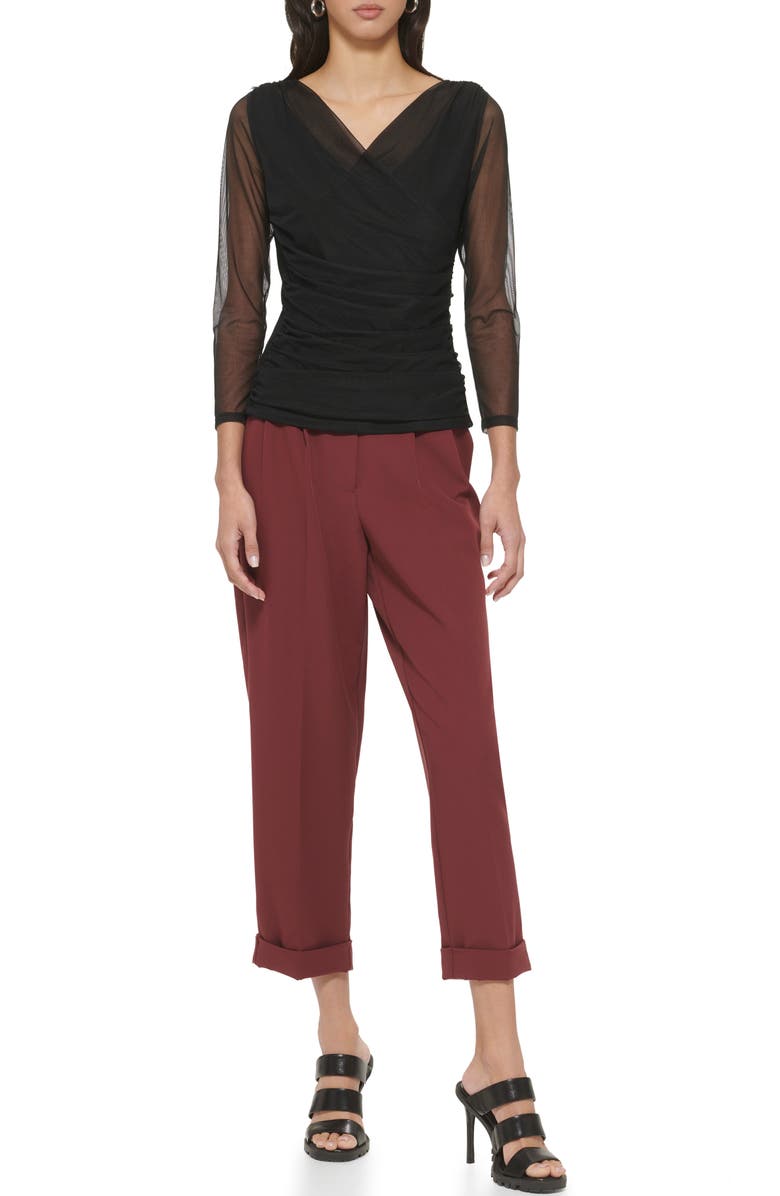 DKNY Surplice Mesh Top, Alternate, color, Black