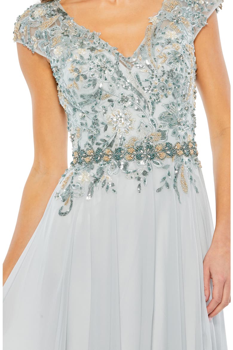 Embellished Cap Sleeve Bodice Chiffon Gown, Alternate, color, SEAMIST