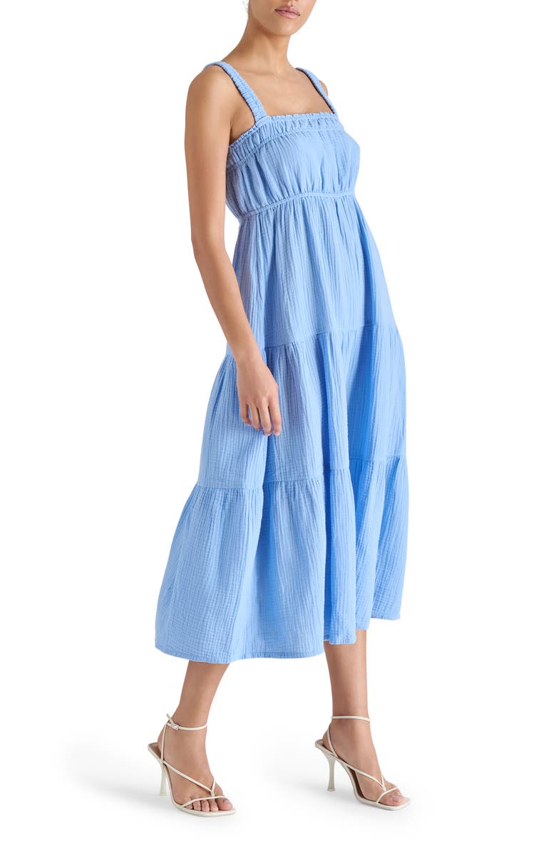 Steve Madden Alissa Tiered Cotton Gauze Midi Sundress, Alternate, color, Vista Blue