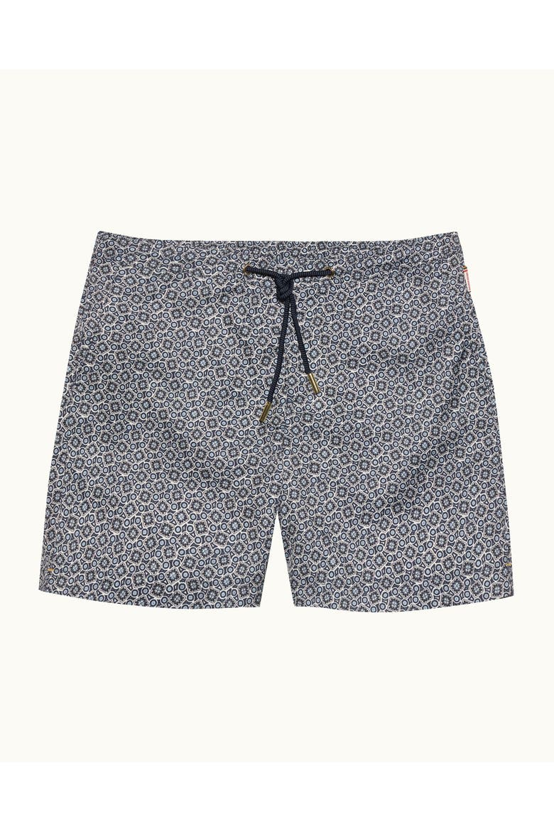 Bulldog Drawcord Mid Length Swim Shorts, Main, color, NIGHT IRIS/WHITE SAND