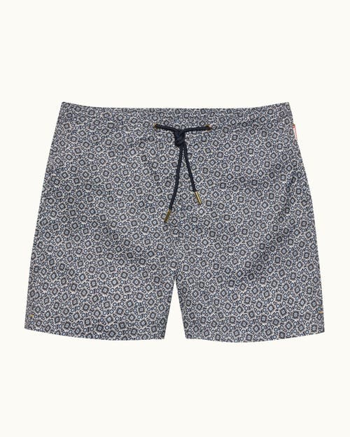 Orlebar Brown Bulldog Drawcord Mid Length Swim Shorts In Night Iris/white Sand