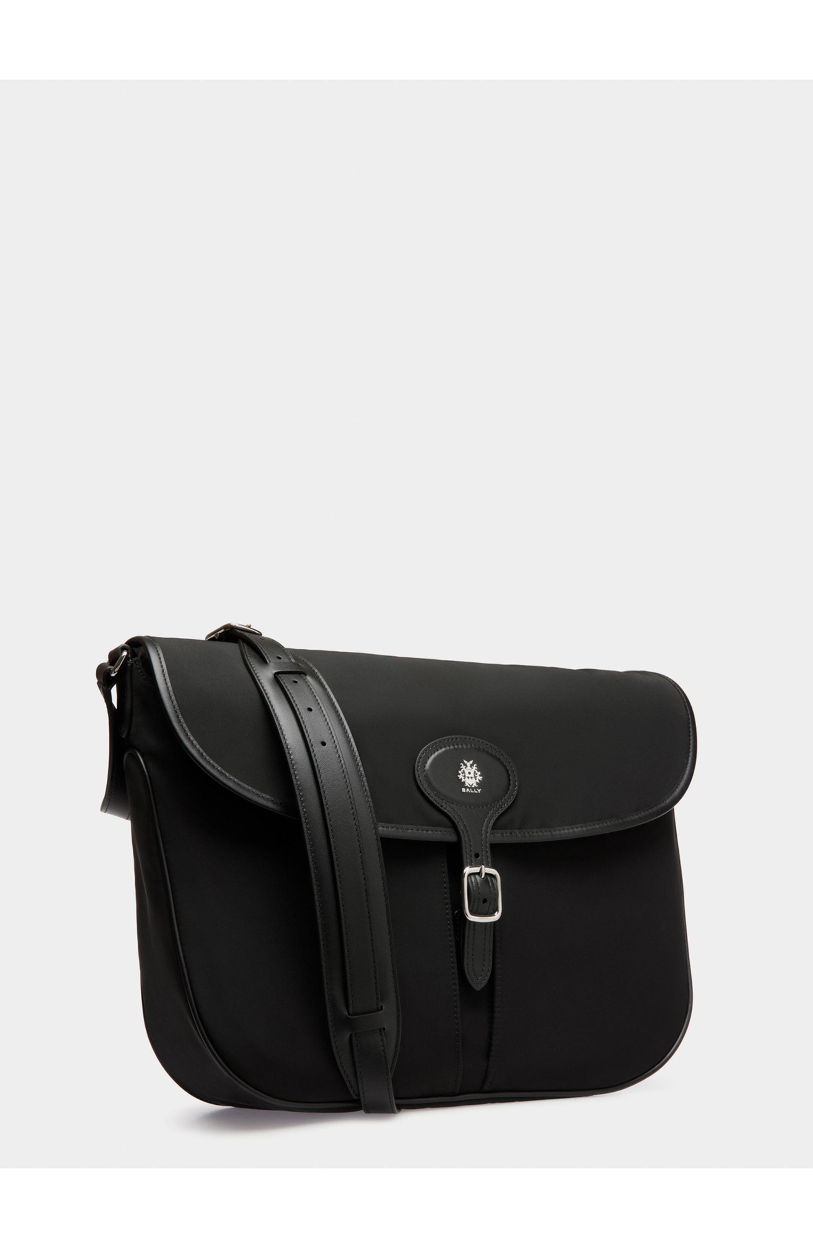 Bally B-Light Messenger Bag in Nylon and Leather, Alternate, color, Black+Palladio