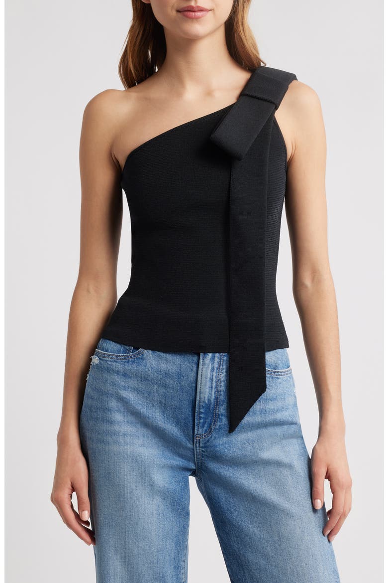 Nomi Bow Detail One-Shoulder Sweater, Main, color, BLACK