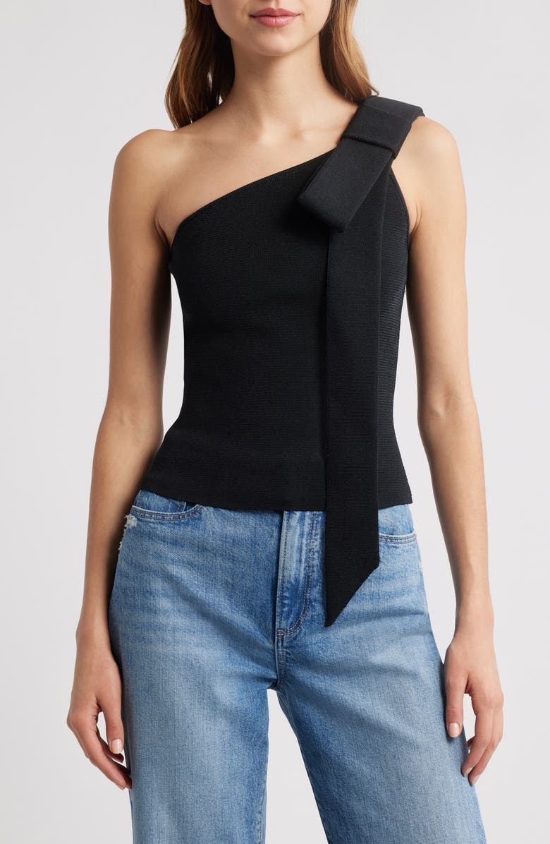 Cult Gaia Nomi Bow Detail One-Shoulder Sweater, Main, color, Black