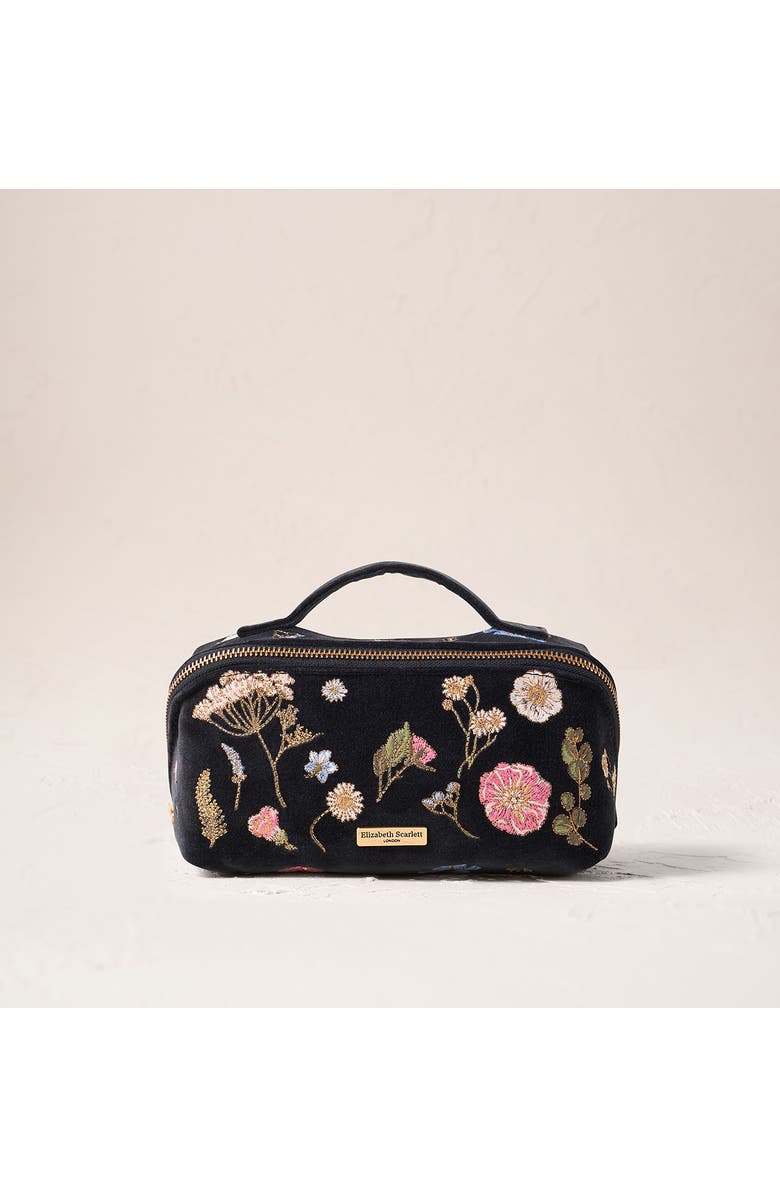 Elizabeth Scarlett Pressed Flowers Velvet Open Flat Makeup Bag, Main, color, 