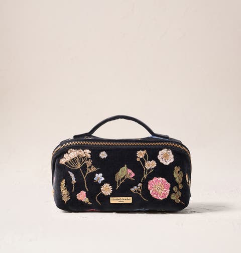 Pressed Flowers Velvet Open Flat Makeup Bag