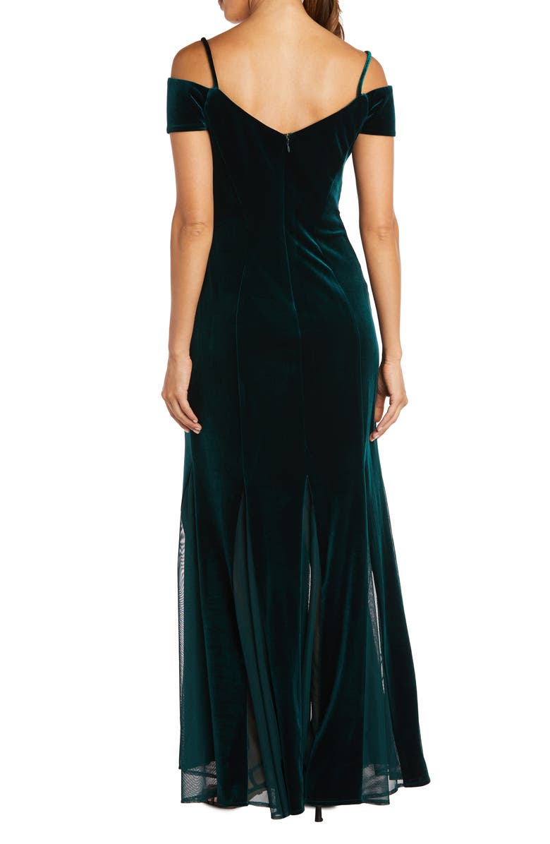 Nightway Cold Shoulder Stretch Velvet Gown, Alternate, color, 