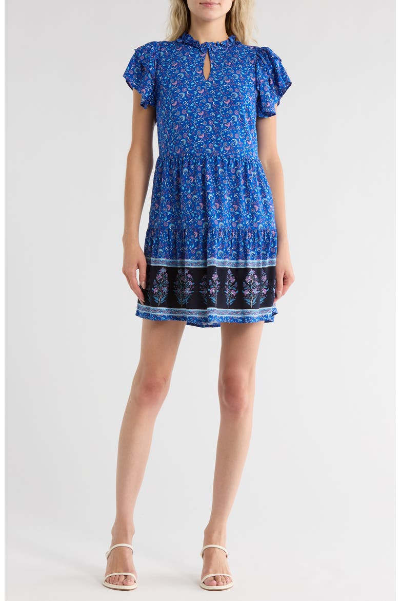 Tiered Short Sleeve Dress, Main, color, BLUE COMBO