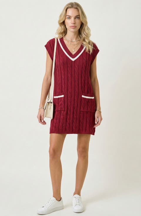 Cable-Knit Mini Sweater Dress with Pockets