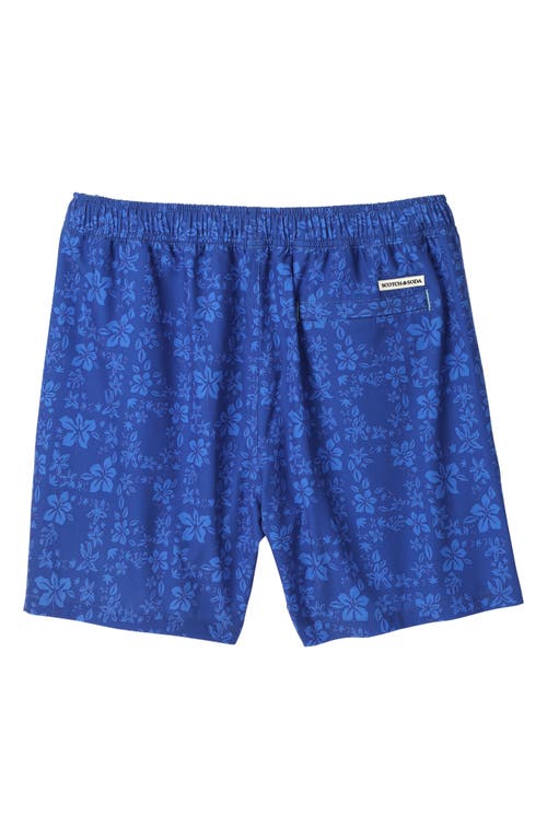Scotch & Soda Floral Maze Swim Trunks In Navy/bright