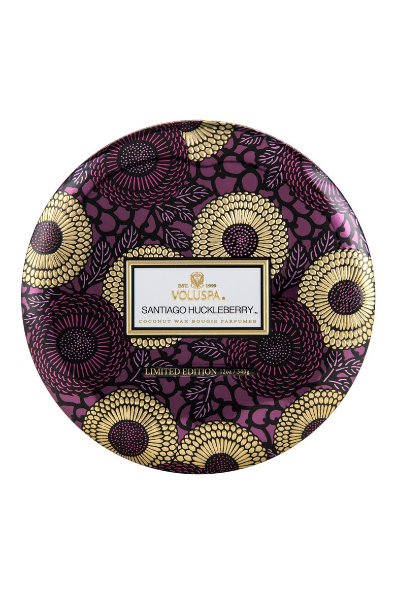 Japonica Santiago Huckleberry Three-Wick Decorative Tin Candle, Main, color, NO COLOR