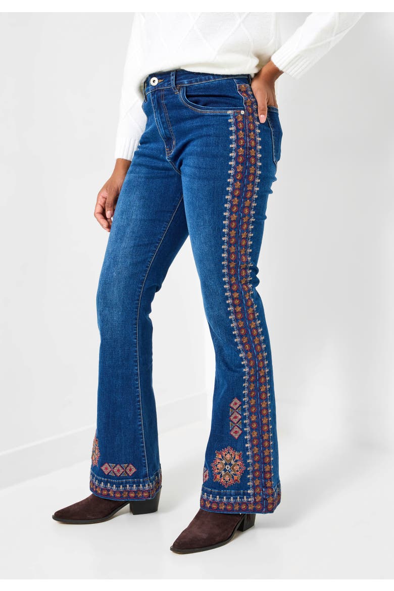 Groovy Embroidered Bootcut Jeans, Main, color, DARK BLUE AZTEC