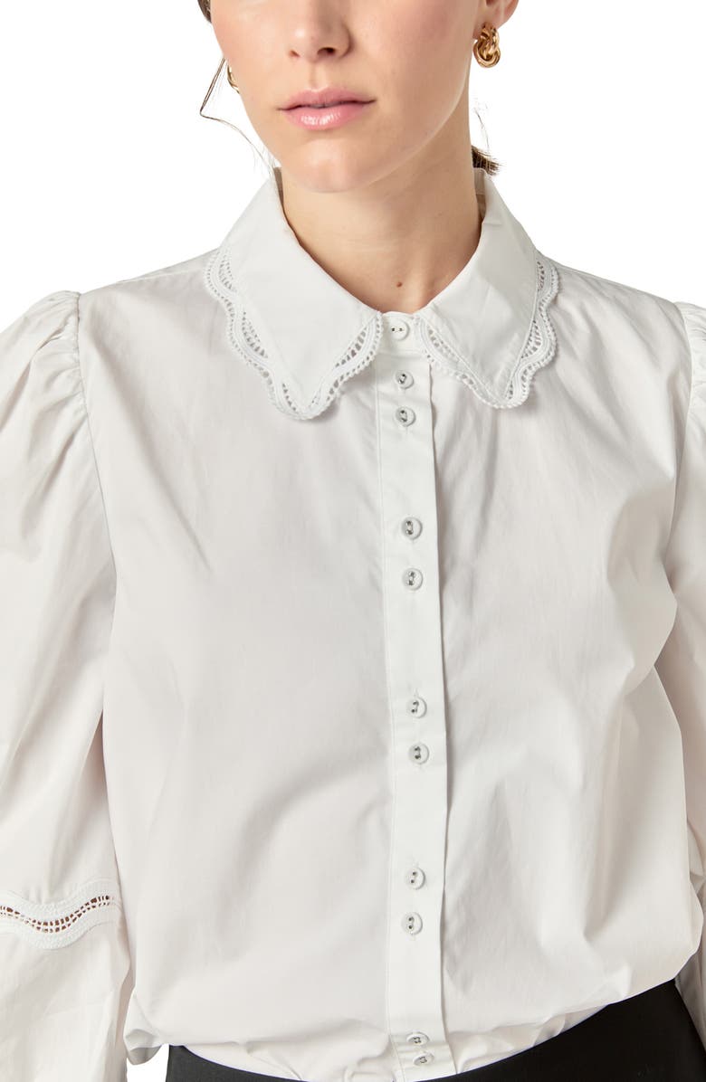English Factory Lace Trim Button-Up Shirt, Alternate, color, Off White