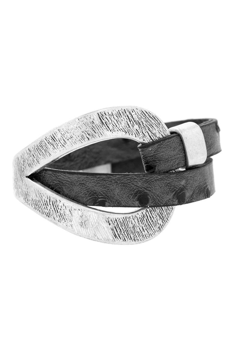 Hammered Double Wrap Leather Bracelet, Main, color, DARK GREY
