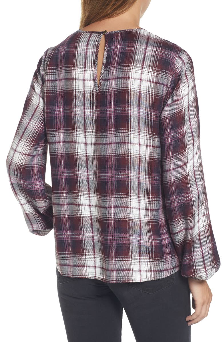 Bobeau Plaid Ruffle Top, Alternate, color, Purple Plaid
