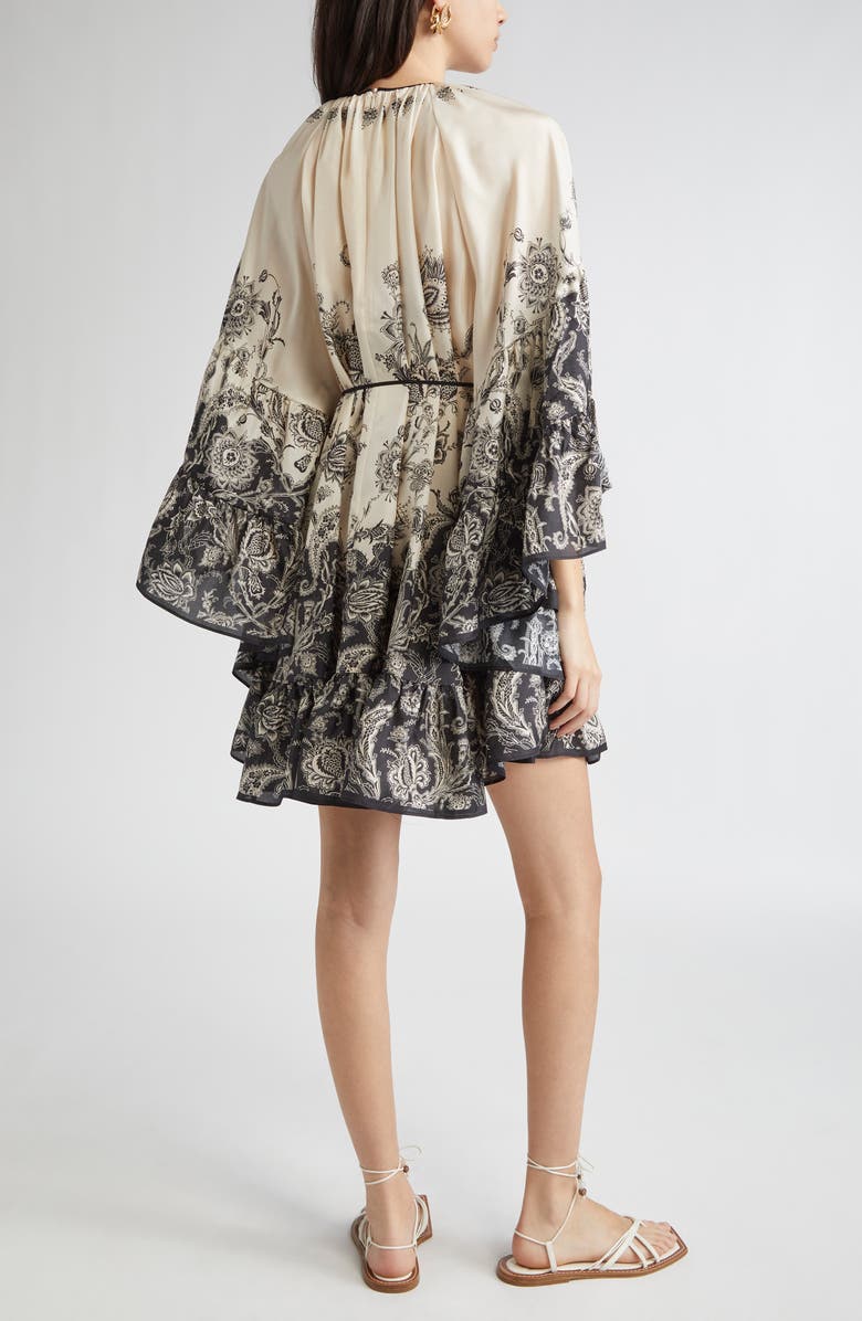 Zimmermann Rhiannon Long Sleeve Silk Habutai Lantern Minidress, Alternate, color, Cream/ Black Floral