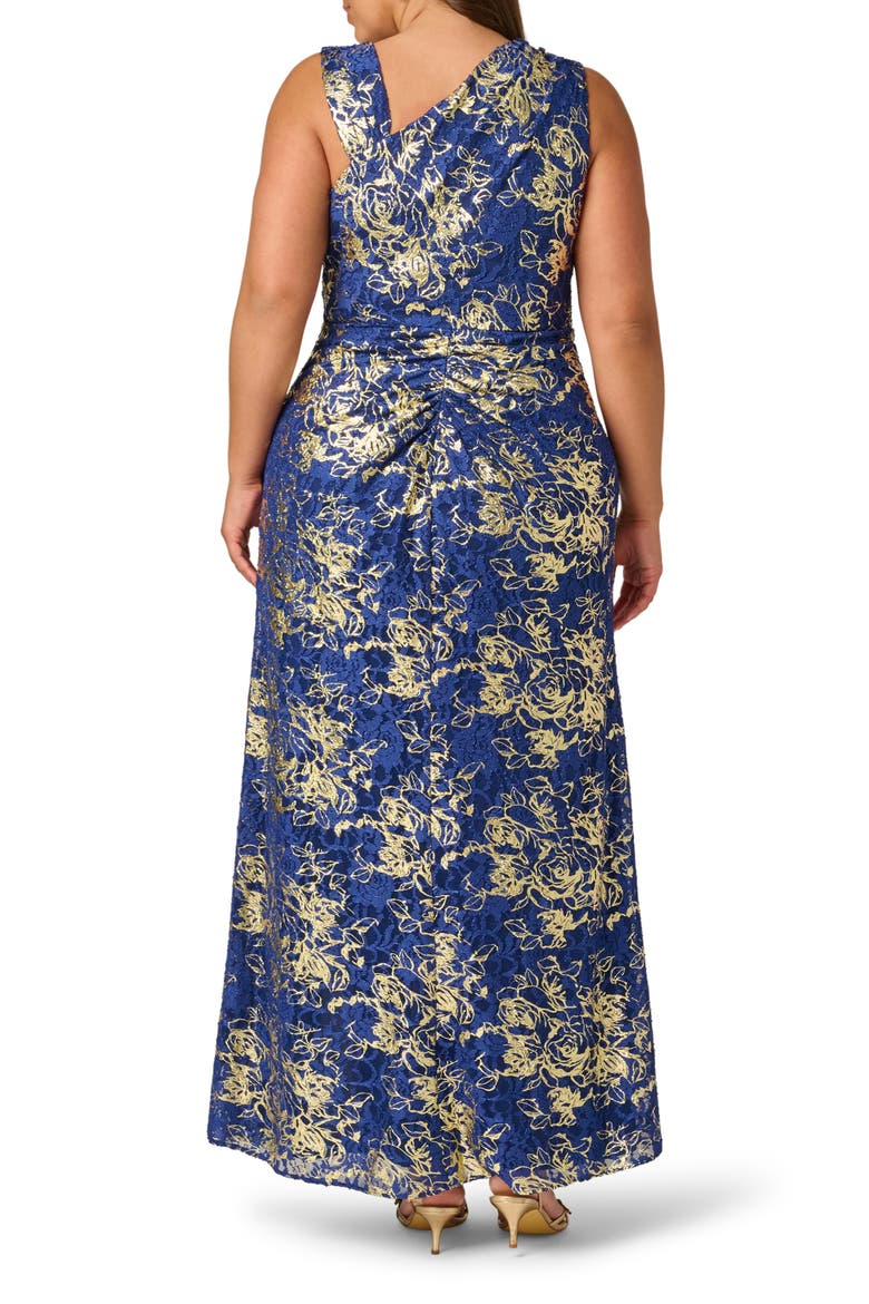 Asymmetric Neck Lace Gown, Alternate, color, NAVY/ GOLD