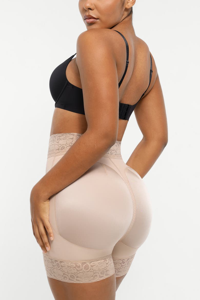 Mid-Rise Steel Boned Butt-Lifting Shorts, Alternate, color, Tres Naturale