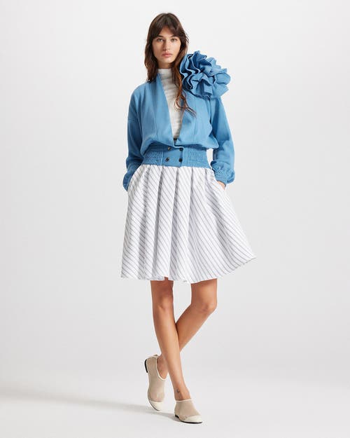 Theo The Label Nomia Ribbed Waist Rosette Cardigan In Blue