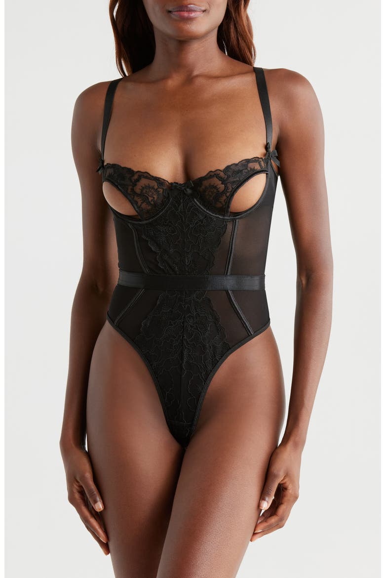 Cutout Underwire Teddy, Main, color, BLACK