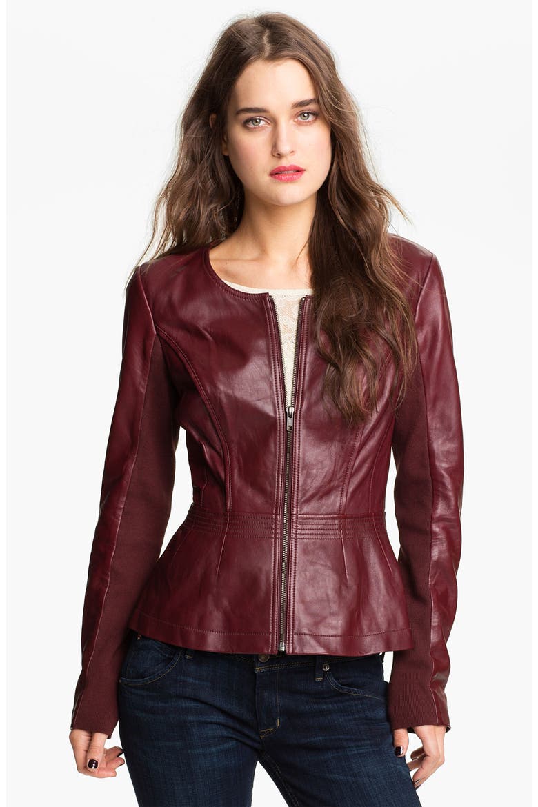 Hinge® Leather Peplum Jacket, Main, color, RED/ ROXBURY