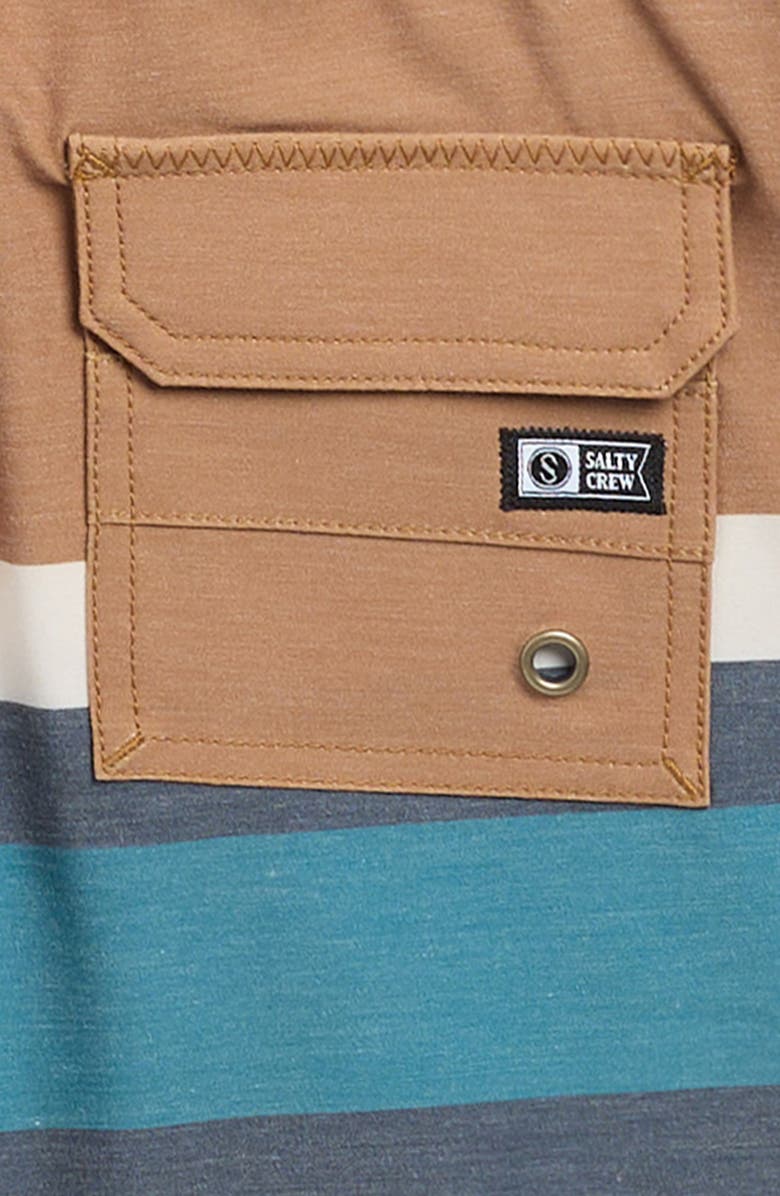 Salty Crew Kids' Crew Stripe Volley Swim Trunks, Alternate, color, Bronze Brown