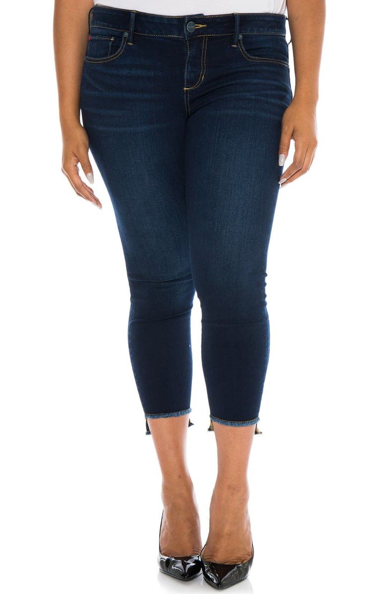 SLINK Jeans Frayed High/Low Hem Stretch Skinny Jeans, Main, color, 