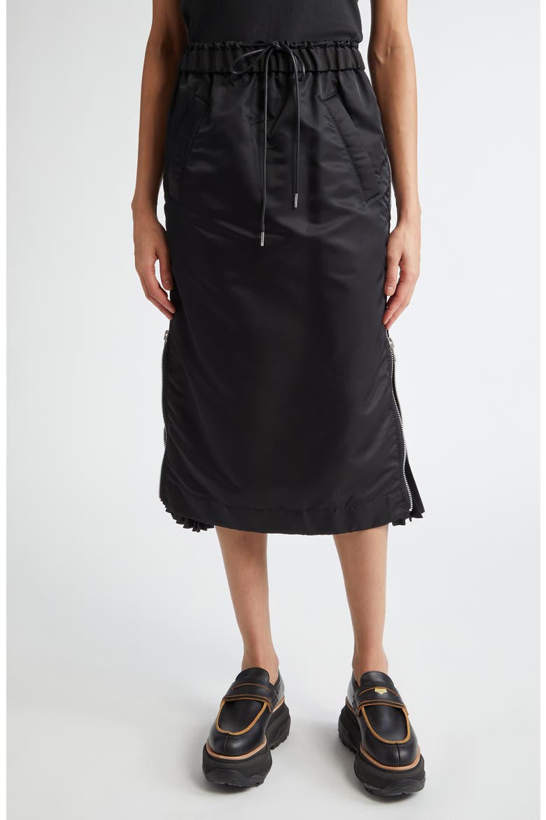 Insulated Nylon Twill Midi Skirt, Main, color, BLACK 001