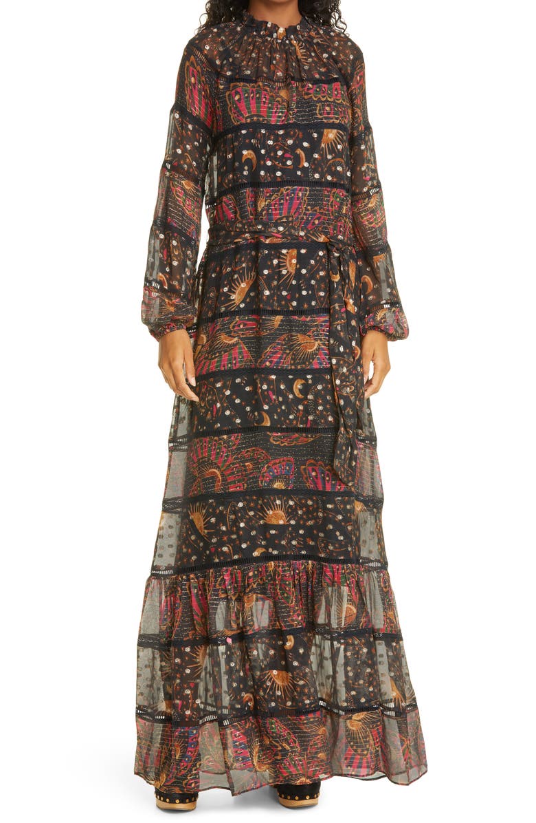 FARM Rio Mix Print Tiered Long Sleeve Dress, Main, color, 