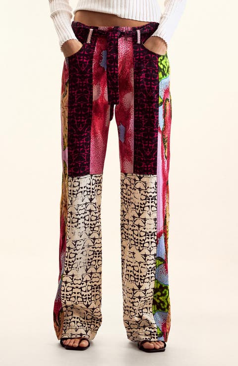 Mix Print Straight Leg Pants