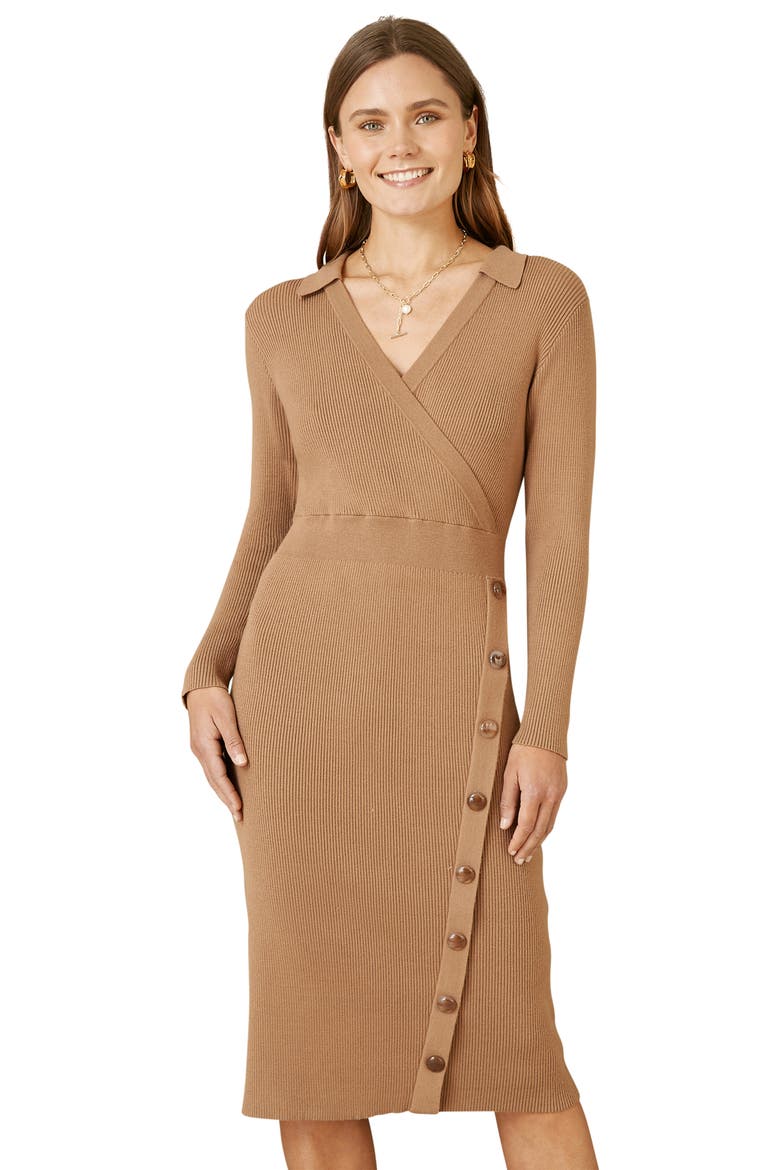 Knitted Button Detailed Midi Dress, Alternate, color, Brown