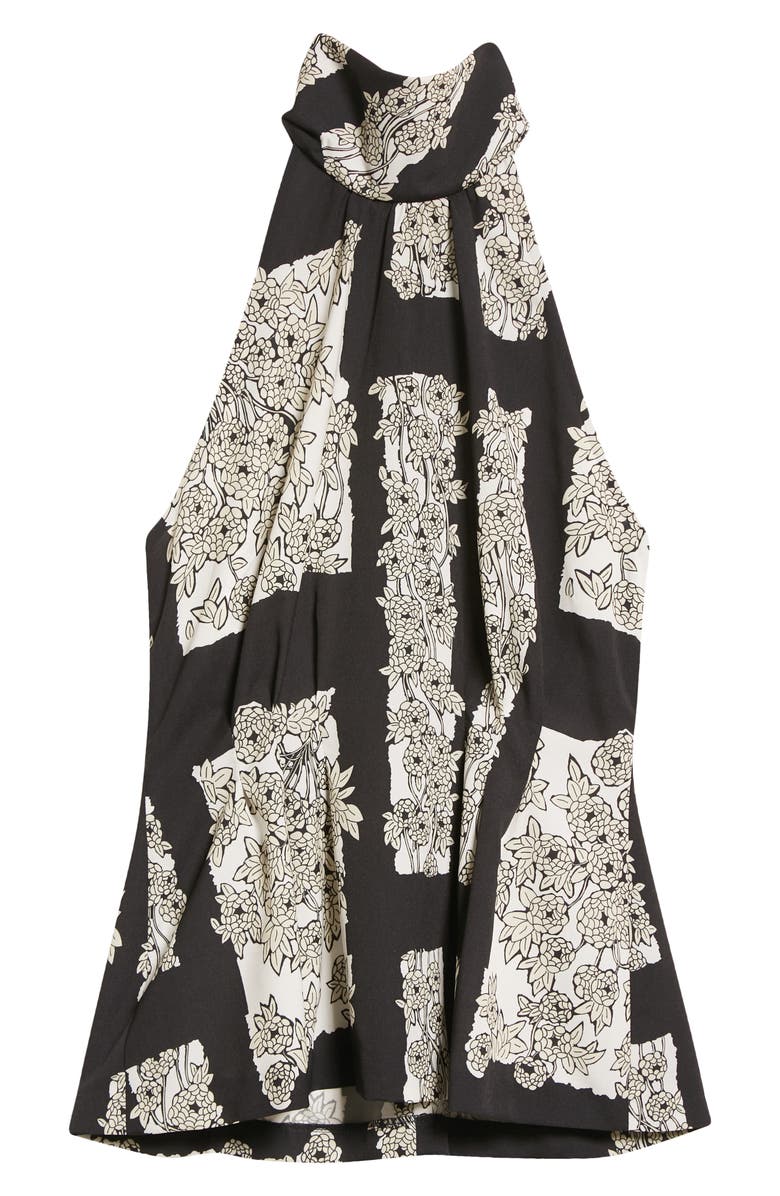 Lela Rose Floral Print Mock Neck Crepe Tank, Alternate, color, Black