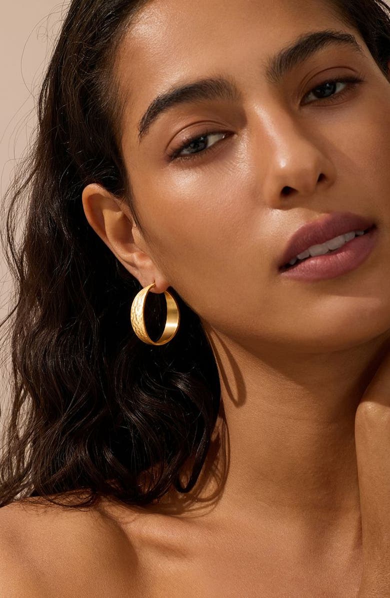 Satya Jewelry Shine Bright Hammered Hoop Earrings, Alternate, color, Gold