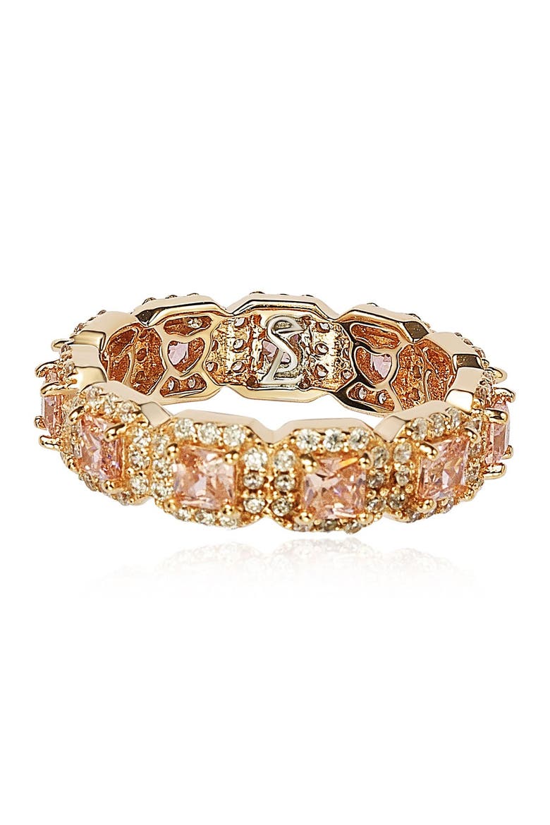 Rose-Tone Sterling Silver Asscher Cut Pink CZ Band Ring, Alternate, color, PINK