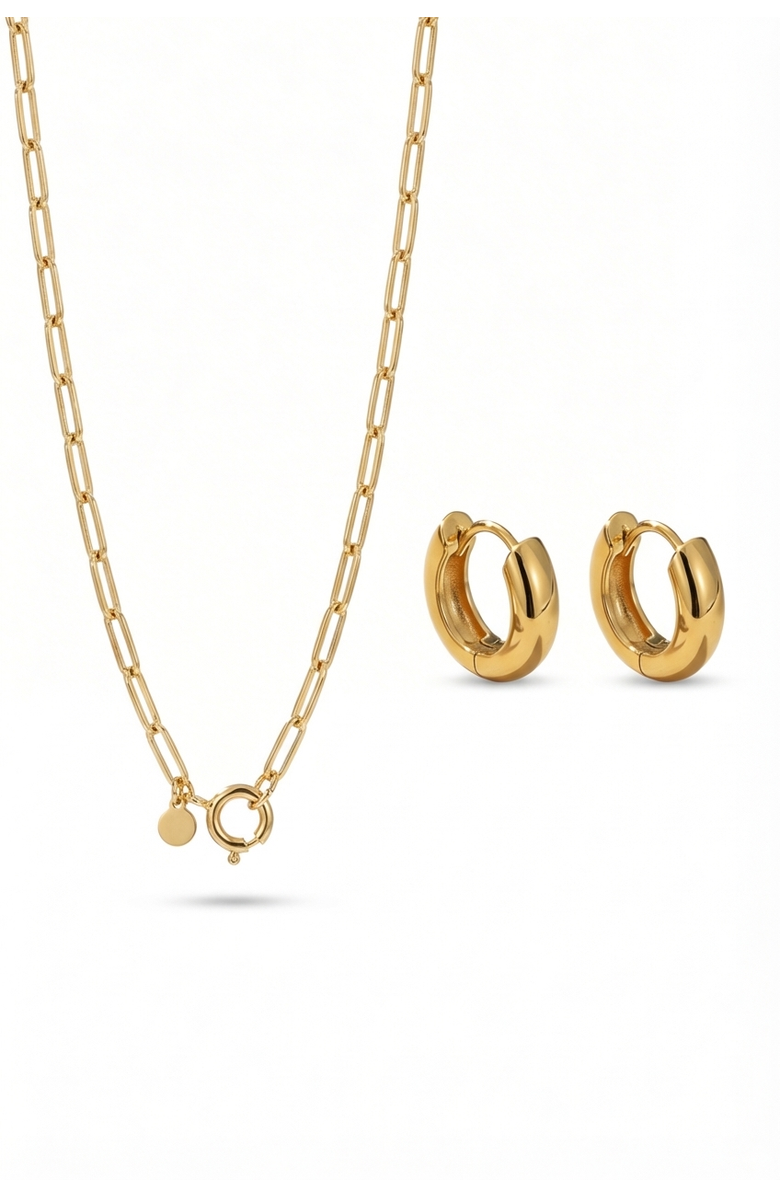 Joey Baby 18K Gold Plated Chain Necklace And Huggie Earring Set, Main, color, Metallic Gold