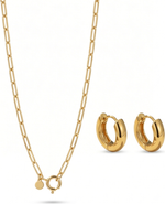 Joey Baby 18K Gold Plated Chain Necklace And Huggie Earring Set