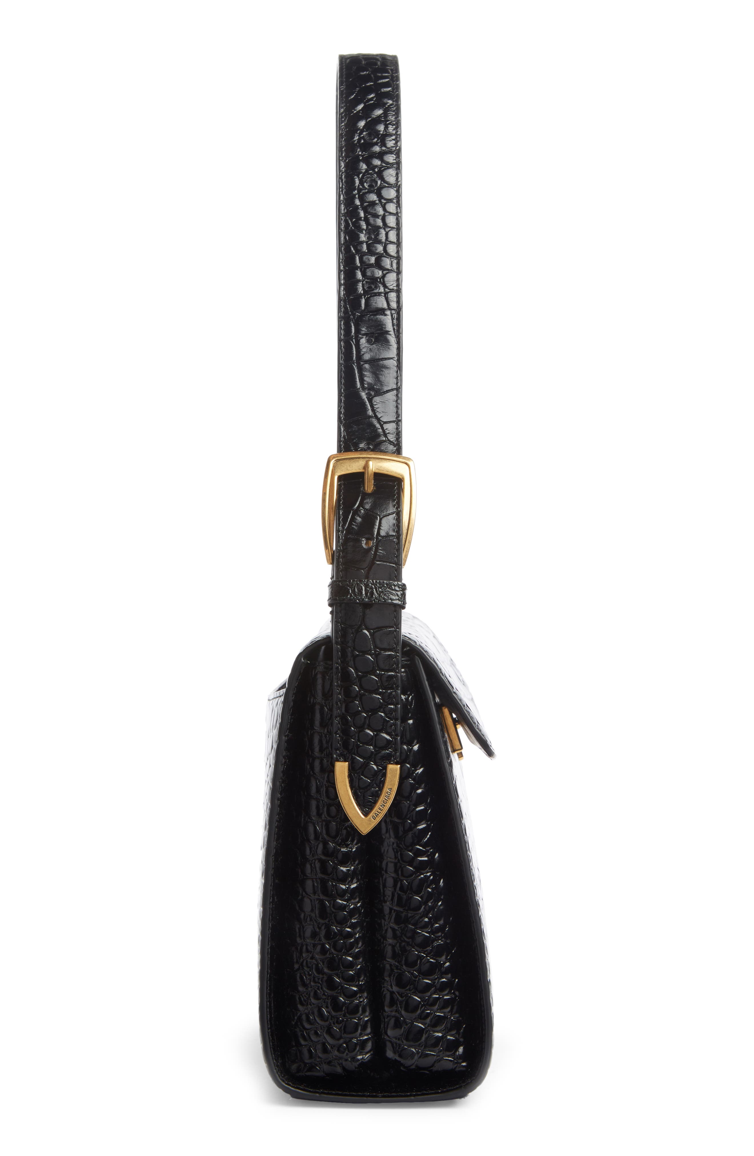 Balenciaga Croc Embossed Calfskin Leather Shoulder Bag, Alternate, color, 