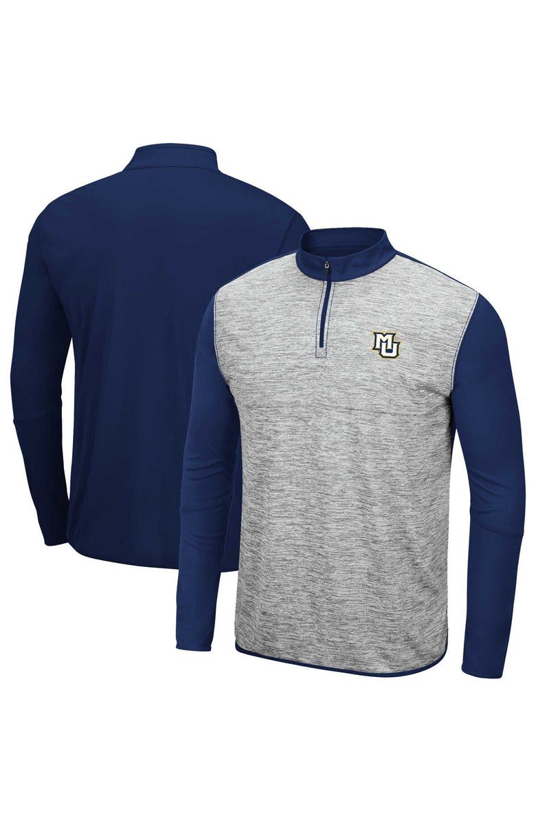 COLOSSEUM Men's Colosseum Heather Gray/Navy Marquette Golden Eagles Prospect Quarter-Zip Jacket, Main, color,