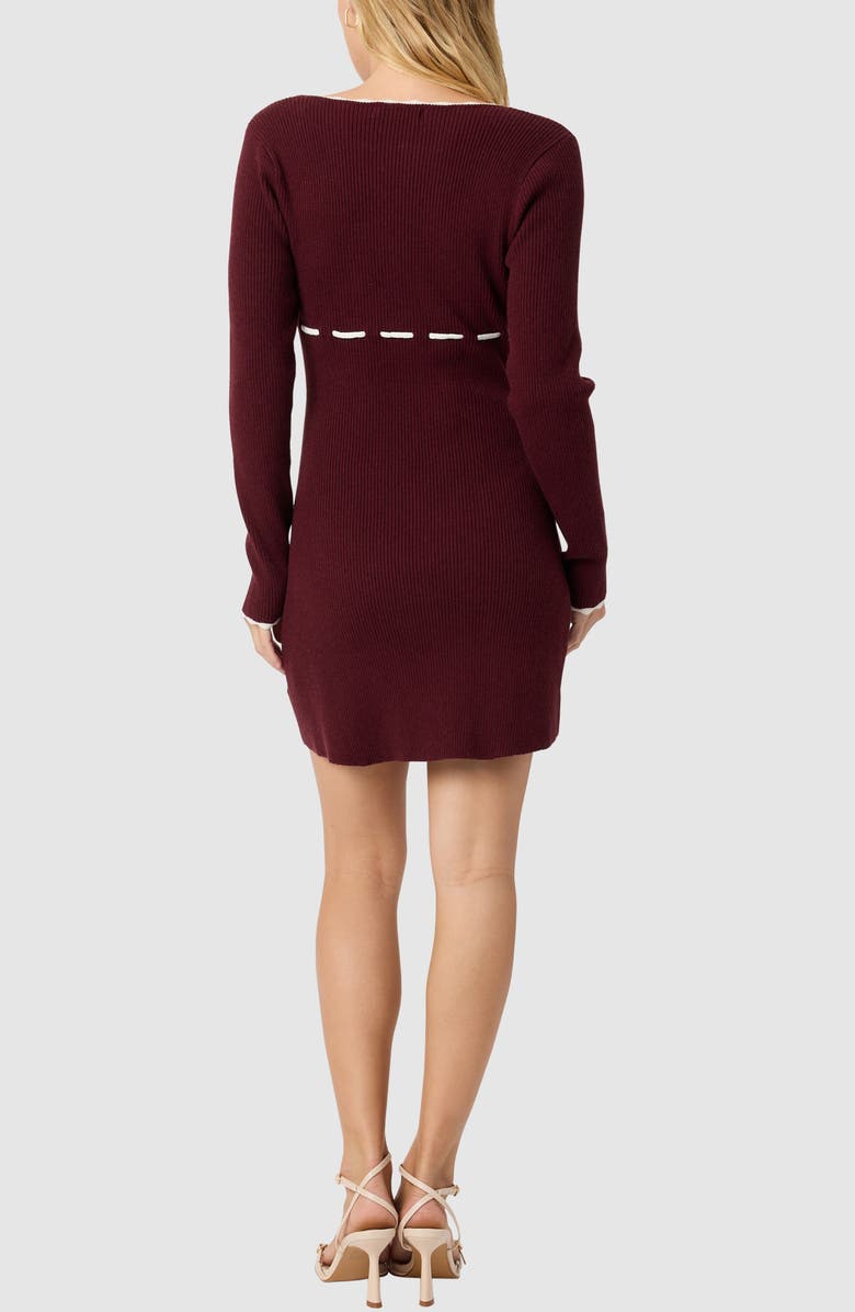 All in Favor Long Sleeve Knit Minidress, Alternate, color, Burgundy Ivory