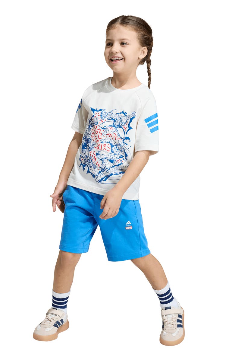 adidas Originals x Disney Kids' Marvel Avengers Graphic T-Shirt & Shorts Set, Alternate, color, Off White/ Ray Blue