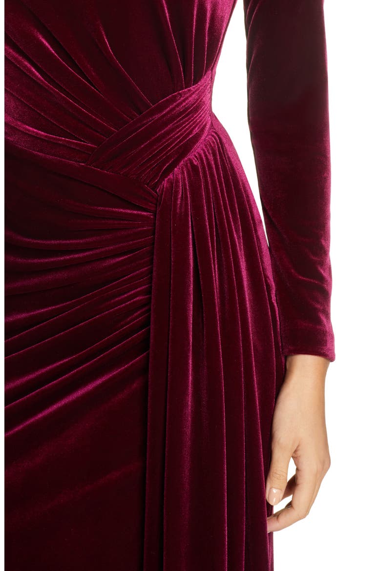 Long Sleeve Velvet Gown, Alternate, color, WINE