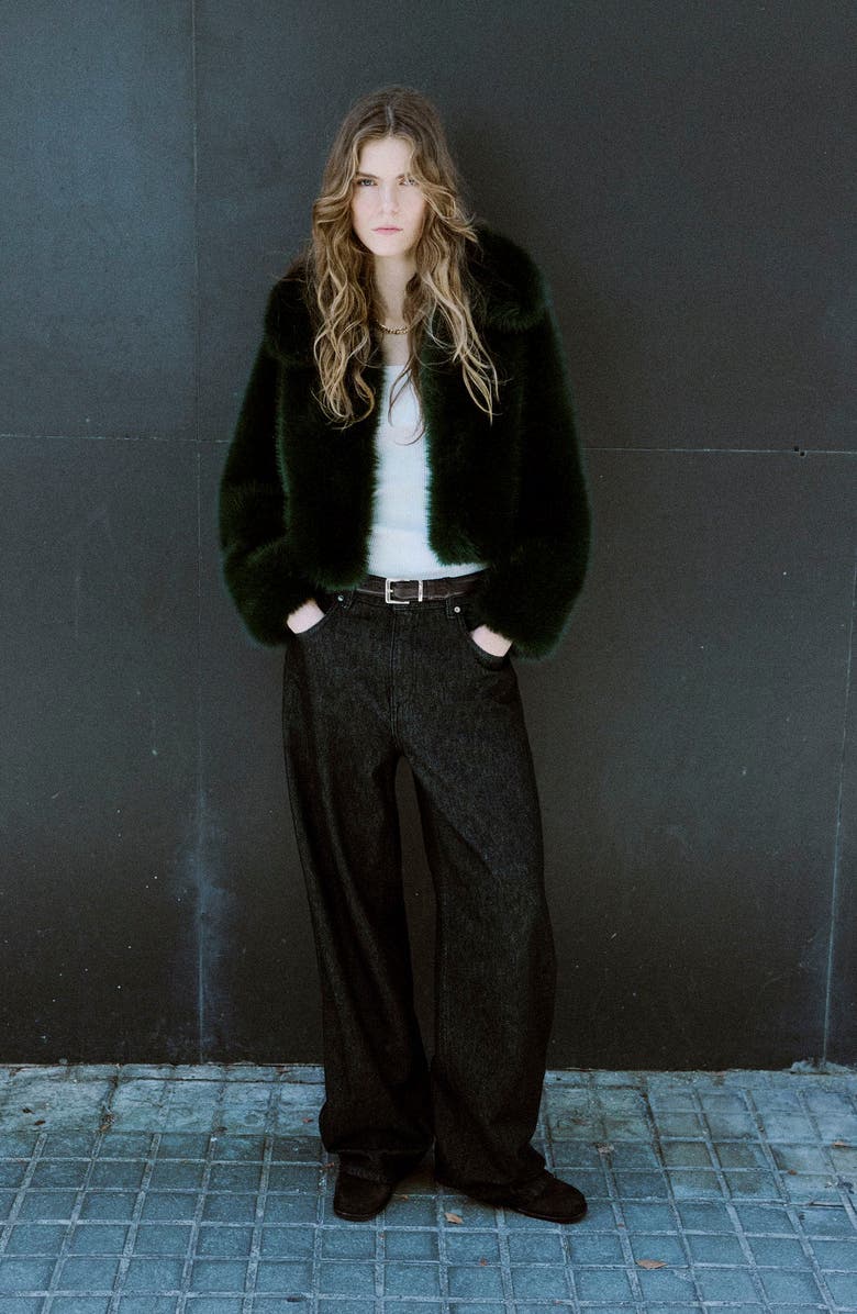 MANGO Bola Faux Fur Jacket, Alternate, color, Green