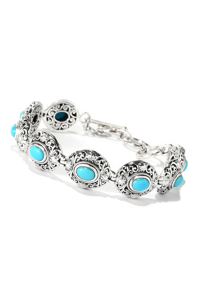 Sterling Silver Turquoise Station Bracelet, Main, color, BLUE