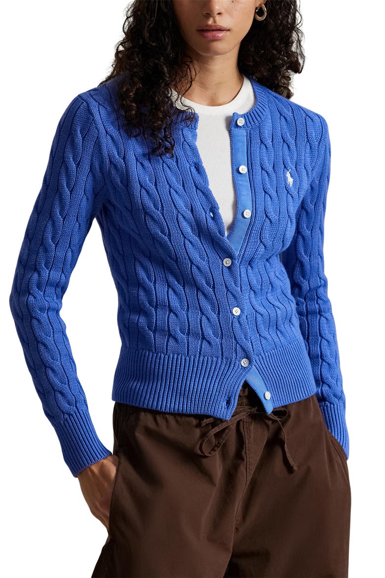 Cable Cotton Cardigan, Main, color, INDIGO SKY