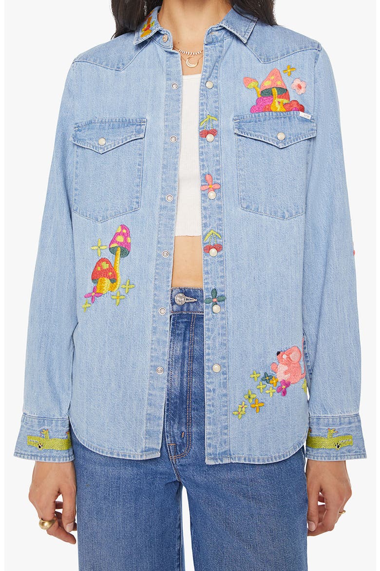 MOTHER The Honey Embroidered Denim Snap-Up Shirt (Women