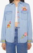 MOTHER The Honey Embroidered Denim Snap-Up Shirt
